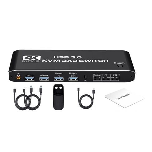 HDTV KVM USB Switch UHD 4K 3.5MM 2.0CH Audio Extractor for Dual PC Sharing in Kuwait