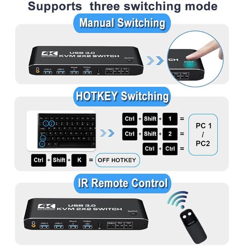 HDTV KVM USB Switch UHD 4K 3.5MM 2.0CH Audio Extractor for Dual PC Sharing in Kuwait