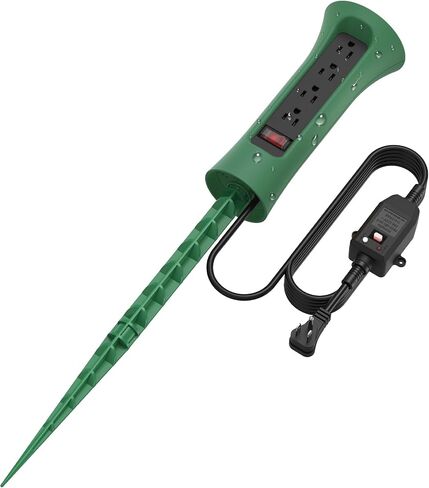 CCCEI GFCI Outdoor Power Strip Weatherproof with Stake, Waterproof Extension Cord with Multiple Outlets, Christmas Exterior Garden Decor, Yard, Camping, 4 Plugs, Surge Protector 6FT, Green. in Kuwait