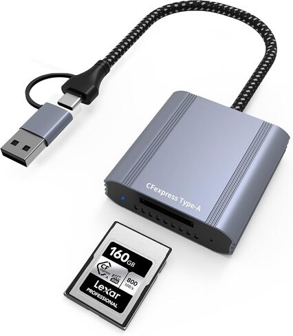 CFexpress Type A Card Reader with USB 3.2 Gen 2 10Gbps, 2-in-1 USB-C/USB-A CFexpress Type A Card Adapter, Compatible with Windows/Mac/Linux/Android/iPhone 17/16/15, Laptops, Tablets, Smartphones in Kuwait