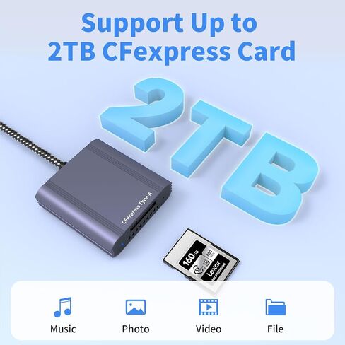 CFexpress Type A Card Reader with USB 3.2 Gen 2 10Gbps, 2-in-1 USB-C/USB-A CFexpress Type A Card Adapter, Compatible with Windows/Mac/Linux/Android/iPhone 17/16/15, Laptops, Tablets, Smartphones in Kuwait