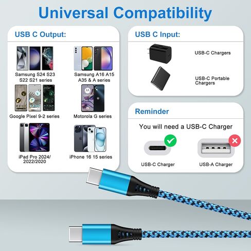 Samsung A16 A37 Charger Cable 10FT, 2 Pack Extra Long USB C to USB C Power in Saudi Arabia