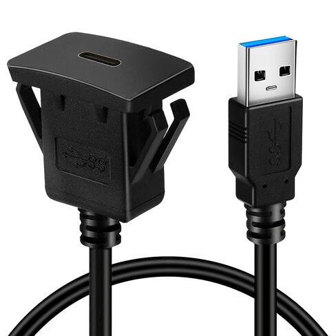 Single Port USB 3.0 Male to Type C 3.0 Female Car Flush Mount Cable USB C 3.0 Panel Mount Extension Cable for Car Truck Boat Motorcycle Dashboard 3ft in Kuwait