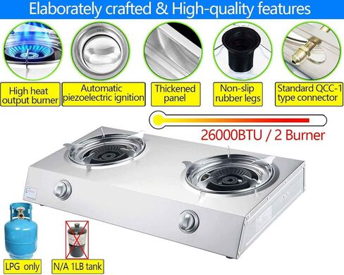 Horynar Propane Stove 2 Burner Auto Ignition Gas Stove 26000 BTU in Kuwait