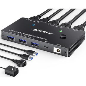 8K KVM Switch HDMI 2 Port 4K@120Hz，Camgeet USB 3.0 KVM Switch for 2 Computers Share 1 Monitor and 3 USB Devices，HDCP 2.3，HDR 10,with Wired Remote，12V Power Adapter and 2 USB3.0 Cables in Kuwait