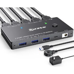KVM Switch HDMI 8K@60Hz/4K@120Hz, Camgeet HDMI2.1 KVM Switch for 2 Computer Share 1 Monitor and 4 USB3.0 Devices,HDCP 2.3，HDR 10,with Wired Remote，12V Power Adapter and 2 USB3.0 Cables in Kuwait