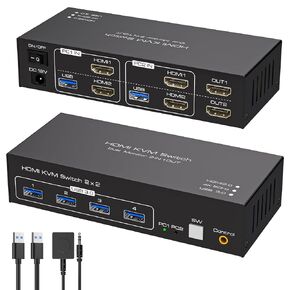 KVM Switch 2 Computers 2 Monitors 4K@60Hz USB 3.0 2 Port KVM Switches for 2 PC Share Dual Monitor and 4 USB Devices Support Extended/Copy Mode with External Controller & USB Cables in Saudi Arabia