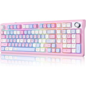 F98 Wireless Mechanical Keyboard, Creamy Keyboard with Number Pad, Pink in Kuwait