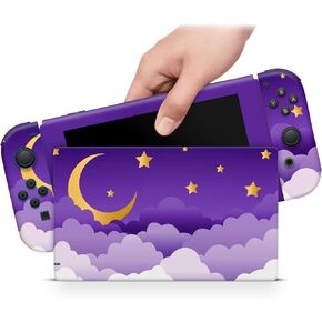 ZOOMHITSKINS Glitter Skin Compatible with Switch, Lavender Moon Cloud Star Kawaii Design, Durable 3M Vinyl Decal Wrap, Precision Fit, Bubble-Free, Made in USA in Saudi Arabia