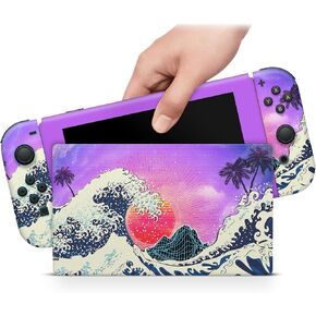 ZOOMHITSKINS Glitter Skin Compatible with Switch, Japanese Ocean Wave Art Design, Durable 3M Vinyl Decal Wrap, Precision Fit, Bubble-Free, Made in USA in Saudi Arabia
