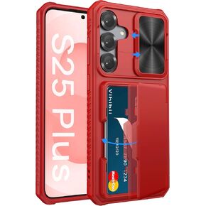 Vihibii for Samsung Galaxy S25+ Plus Case with Card Holder (4 Cards), [RFID Blocking] & Slide Camera Cover, Military Grade Drop Protection, Rugged Wallet Case for Galaxy S25+ Plus 6.7" 5g, Red in Kuwait