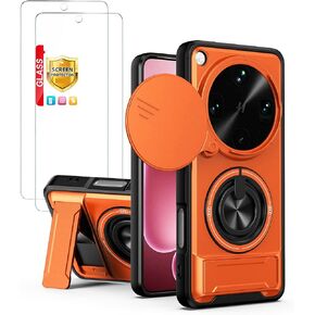 Compatible with Oppo Find X9 Ultra Case [with 2*Screen Protector][2-in-1 Slide Camera Cover, Magnetic Kickstand Design][Shockproof Phone case] Orange in Saudi Arabia
