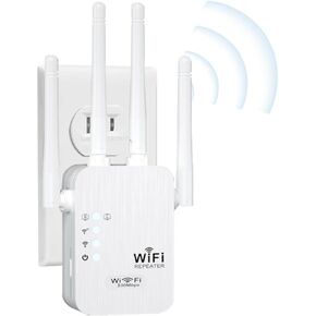 WiFi Repeater Wireless Signal Booster, Home Internet Range Extender to Solve Weak Signal & Buffering, Wall Plug‑in WiFi Amplifier with LAN Port-Pearl White in Kuwait