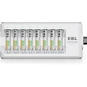 EBL Rechargeable AAA Batteries with Charger, 8 Pack of Triple A Batteries Rechargeable Battery 800mAh with Smart 8 Bay Battery Charger AA AAA in Saudi Arabia