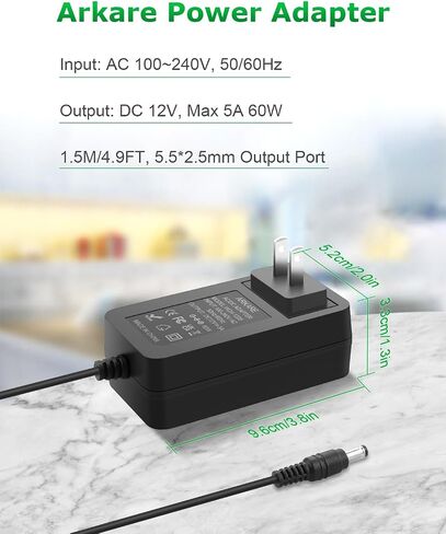 12V 5A Power Supply AC Adapter 60W AC 100-240V to DC 12V Power Cord 5Amp 4A in Kuwait