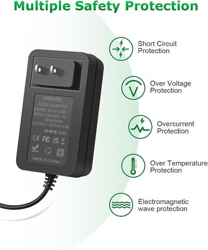 12V 5A Power Supply AC Adapter 60W AC 100-240V to DC 12V Power Cord 5Amp 4A in Kuwait