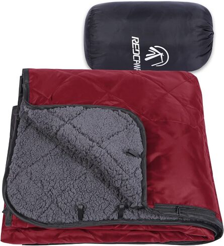 REDCAMP Large Outdoor Blanket 79"x79" Sherpa Fleece Lining, Black in Saudi Arabia