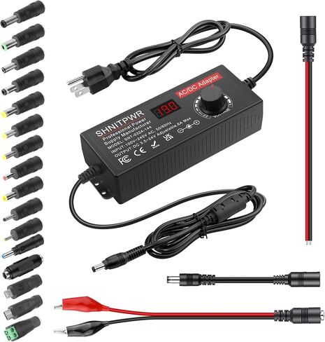 SHNITPWR 144W Adjustable Power Supply DC 4V-24V 6A Variable Universal AC/DC Adapter with LED Display,16-in-1 Tips,Alligator Clips,4-Way Splitter,Polarity Converter, for LED Strip,CCTV,Camera,Radio in Saudi Arabia