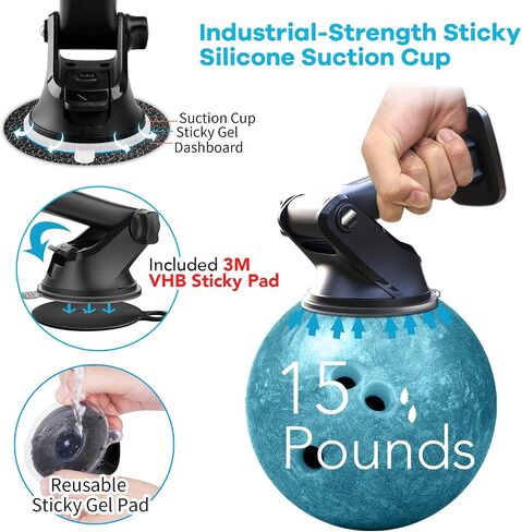 APPS2Car 3-in-1 Car Phone Mount Magnetic Dashboard Windshield Air Vent Mount Phone Holder for Car Universal Car Phone Holder with Powerful Suction Cup Built-in Strong 6 Magnets for All CellPhones in Kuwait