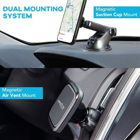 APPS2Car 3-in-1 Car Phone Mount Magnetic Dashboard Windshield Air Vent Mount Phone Holder for Car Universal Car Phone Holder with Powerful Suction Cup Built-in Strong 6 Magnets for All CellPhones in Kuwait