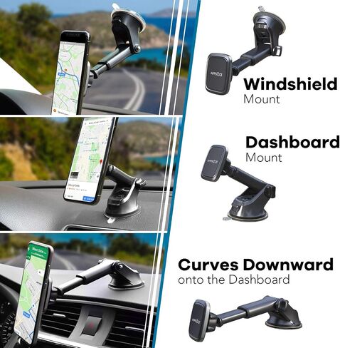 APPS2Car 3-in-1 Car Phone Mount Magnetic Dashboard Windshield Air Vent Mount Phone Holder for Car Universal Car Phone Holder with Powerful Suction Cup Built-in Strong 6 Magnets for All CellPhones in Kuwait