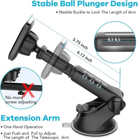 APPS2Car 3-in-1 Car Phone Mount Magnetic Dashboard Windshield Air Vent Mount Phone Holder for Car Universal Car Phone Holder with Powerful Suction Cup Built-in Strong 6 Magnets for All CellPhones in Kuwait
