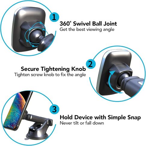 APPS2Car 3-in-1 Car Phone Mount Magnetic Dashboard Windshield Air Vent Mount Phone Holder for Car Universal Car Phone Holder with Powerful Suction Cup Built-in Strong 6 Magnets for All CellPhones in Kuwait