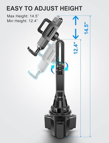 Cup Holder Phone Mount, [No Shaking & Height-Adjustable Pole] Cup Phone Holder for Car, Cell Phone Cradle for iPhone iPhone14, Samsung and More Smart Phone(Black) in Saudi Arabia