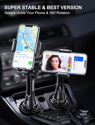 Cup Holder Phone Mount, [No Shaking & Height-Adjustable Pole] Cup Phone Holder for Car, Cell Phone Cradle for iPhone iPhone14, Samsung and More Smart Phone(Black) in Saudi Arabia