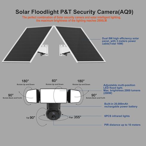 AQ9 Solar Security Camera Wireless with Dual-Brightness Floodlight in Saudi Arabia