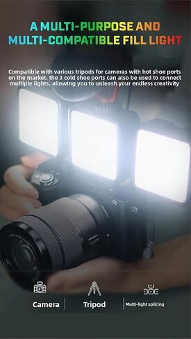 Entry Level Version Magnetic LED Camera Light, 96 LEDs RGB Small Clip On Panel Light, 2000mAh 3000K-6000K CRI80+, 3 Cold Shoes 1/4" Thread for Tripod, Video Recording Selfie Lighting in Saudi Arabia