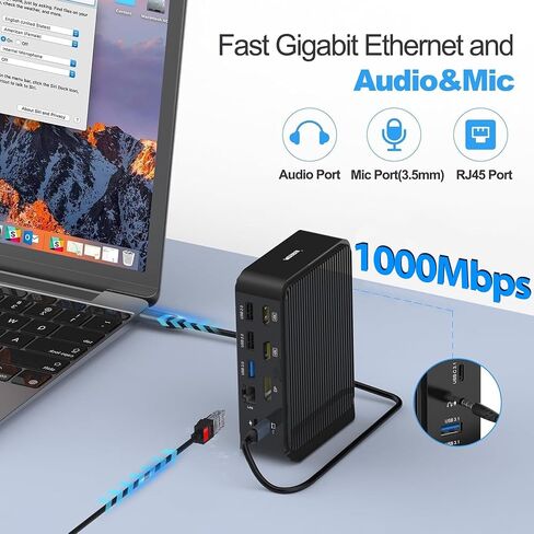USB C Docking Station,16-in-1 Triple Display Universal Laptop Docking Station with Dual 4K HDMI/DP, 6XUSB-A,USB-C(10Gbps), RJ45, Audio,100W PD, SD/TF for Window,Mac OS in Kuwait