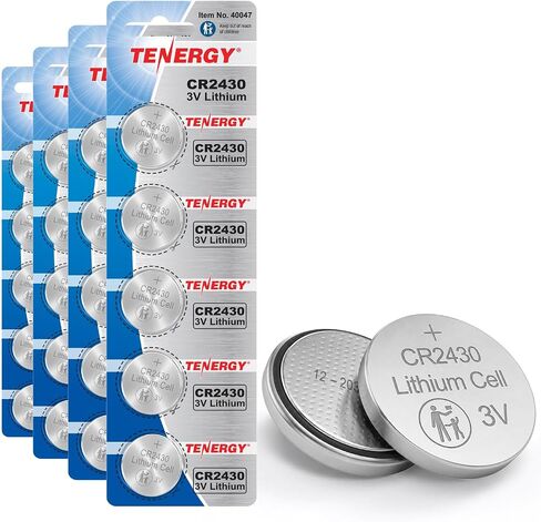 بطارية Tenergy CR2430، بطارية ليثيوم 3 فولت لمفتاح السيارة، جهاز التحكم عن بعد للسيارة، الآلات الحاسبة، موازين الحرارة والمزيد، 20 قطعة (عبوة من 4 قطع) in Saudi Arabia