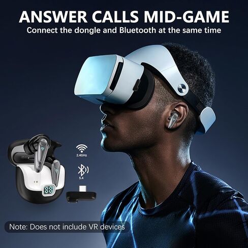 KASOTT 2.4GHZ Wireless Gaming Earbuds,30MS Low-Latency,Bluetooth 5.4,with ANC Active Noise Cancelling,USB-C Dongle Included-Compatible with Meta Quest 3/2,Steam Deck,PS5/4,VR,PC,Switch (Black) in Saudi Arabia