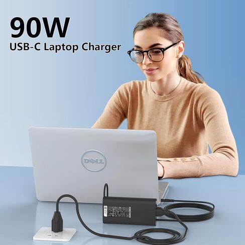 90W USB C Laptop Charger Fit for Dell XPS 13 9365 9360 9370 XPS 15 9500 Latitude 5420 5520 5540 7389 7390 5289 5300 2in1 DA90PM170 LA90PM170 Fast Charger Type C AC Adapter Power Cord in Kuwait