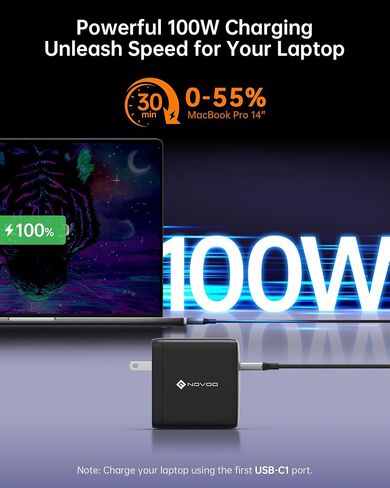 100W USB C Charger, 120W MacBook Pro Charger, 3-Port GaN Fast Charger with PD3.0, PPS, for MacBook pro & Air, ipad Air, iPhone 15, iPad, Laptops and All USB C Device in Kuwait