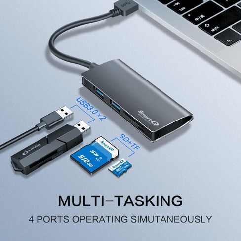 قارئ SmartQ USB من الألومنيوم 2 في 1 USB A Hub، وقارئ بطاقات microSD وSD، USB 3.0 - متوافق مع 2020/2019 MacBook Pro، 2020 MacBook Air (رمادي فضائي) (USB A) in Kuwait