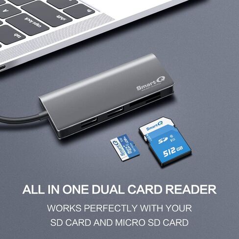 قارئ SmartQ USB من الألومنيوم 2 في 1 USB A Hub، وقارئ بطاقات microSD وSD، USB 3.0 - متوافق مع 2020/2019 MacBook Pro، 2020 MacBook Air (رمادي فضائي) (USB A) in Kuwait