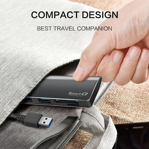قارئ SmartQ USB من الألومنيوم 2 في 1 USB A Hub، وقارئ بطاقات microSD وSD، USB 3.0 - متوافق مع 2020/2019 MacBook Pro، 2020 MacBook Air (رمادي فضائي) (USB A) in Kuwait