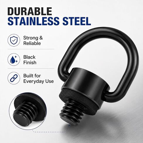 2 Pack Camera D-Ring Screws, 1/4"-20 Stainless Steel Tripod Mount Screws with Folding Hinged Loop, Tool-Free Strap Adapter for DSLR Cameras, Tripods, Gimbals, Selfie Sticks and Telescopes, Black in Saudi Arabia