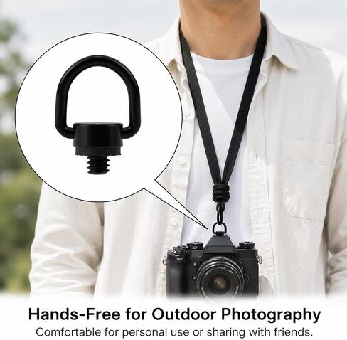 2 Pack Camera D-Ring Screws, 1/4"-20 Stainless Steel Tripod Mount Screws with Folding Hinged Loop, Tool-Free Strap Adapter for DSLR Cameras, Tripods, Gimbals, Selfie Sticks and Telescopes, Black in Saudi Arabia