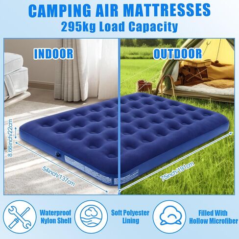 4 Pcs Camping Tent Set Include 1-2 Person Tent, Sleeping Bag, Air Mattress and 110v Ac/12v Electric Air Pump with 3 Nozzles Easy Set up Shelter with Rain Fly and Carrying Bag for Outdoor in Saudi Arabia