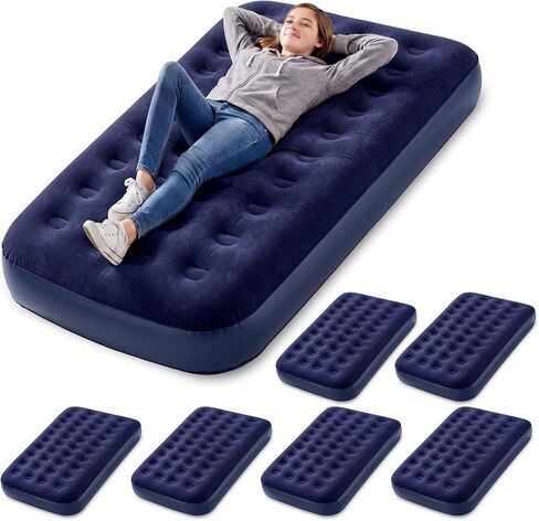 BreezeHug Navy Blue Large Velvet Air Mattress Camping Twin Air Mattress Waterproof Portable Inflatable Blow up Bed for Slumber Sleepover Party Guests Travel 73 x 39 x 7.9 Inches (6 Pack) in Saudi Arabia