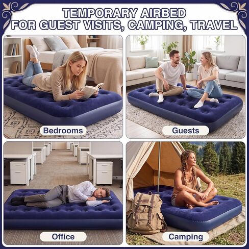 BreezeHug Navy Blue Large Velvet Air Mattress Camping Twin Air Mattress Waterproof Portable Inflatable Blow up Bed for Slumber Sleepover Party Guests Travel 73 x 39 x 7.9 Inches (6 Pack) in Saudi Arabia