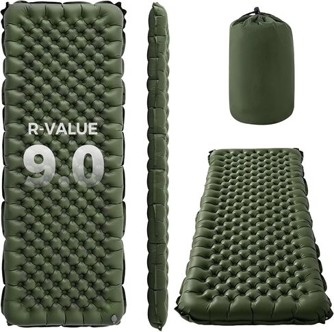Asrug Camping Insulated Sleeping Pad with 9.0 R-Value for All Season Portable 4" Thick Camping Mattress Pad for Outdoor Hiking Tent Ultralight Backpacking Inflatable Sleeping Mat(Gray) in Saudi Arabia
