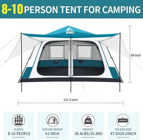 Hewolf Instant Tent for 4-6 Person Camping, Waterproof Easy Pop Up Tent Sets Up in 60 Seconds for Family Outdoor Hiking & Backpacking with Carry Bag in Saudi Arabia