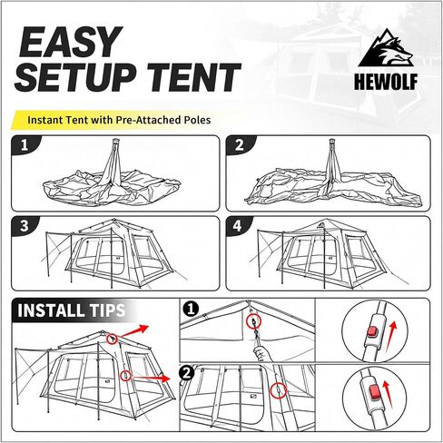 Hewolf Instant Tent for 4-6 Person Camping, Waterproof Easy Pop Up Tent Sets Up in 60 Seconds for Family Outdoor Hiking & Backpacking with Carry Bag in Saudi Arabia
