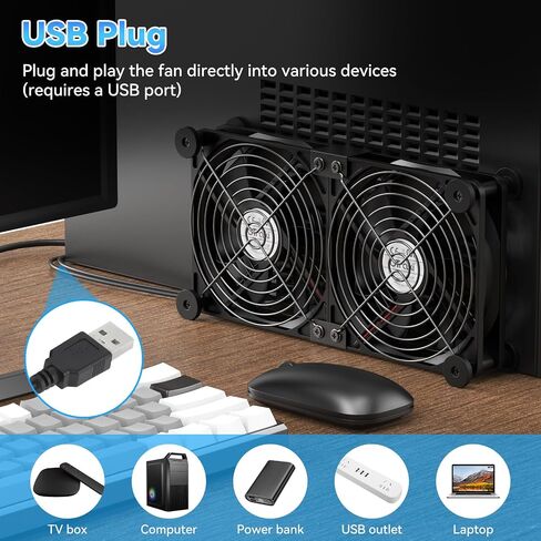 OTraki 120mm 2 In 1 Dual Row USB PC Fan, Mini USB Fan 3 Speeds Adjustable Laptop Cooler With 8 Shock Absorbers For Router PS4 Tv Box Laptop in Saudi Arabia