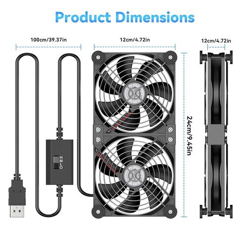 OTraki 120mm 2 In 1 Dual Row USB PC Fan, Mini USB Fan 3 Speeds Adjustable Laptop Cooler With 8 Shock Absorbers For Router PS4 Tv Box Laptop in Saudi Arabia