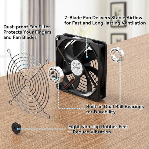OTraki 120mm 2 In 1 Dual Row USB PC Fan, Mini USB Fan 3 Speeds Adjustable Laptop Cooler With 8 Shock Absorbers For Router PS4 Tv Box Laptop in Saudi Arabia